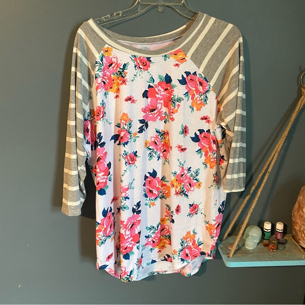 Floral and Striped Women's Top